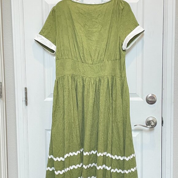 Unique Vintage 1950s Green Boatneck Ricrac Swing DressSz 1X #28 - Picture 4 of 6